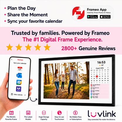 LuvLink Digital Calendar — Frameo app: plan the day, share the moment, sync your calendar. 2800+ genuine reviews.